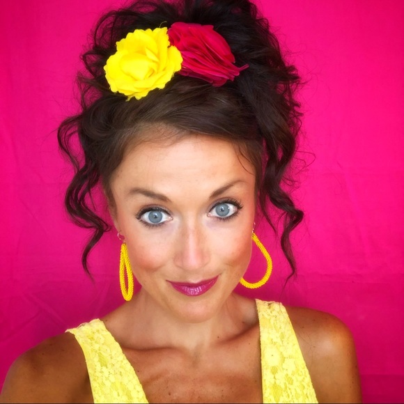 Yellow Beaded Hoop Teardrop Earrings - Picture 4 of 7